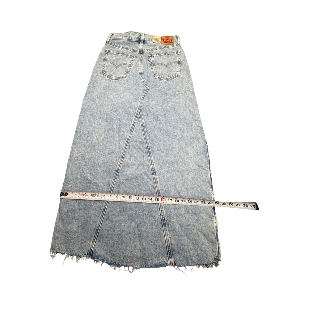 Levi's Maxi Skirt Womens 29 Light Acid Wash Denim Raw Hem Cotton Western - Picture 10 of 13